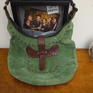 Lucky Brand Green Suede Hobo Bag with Brown Details